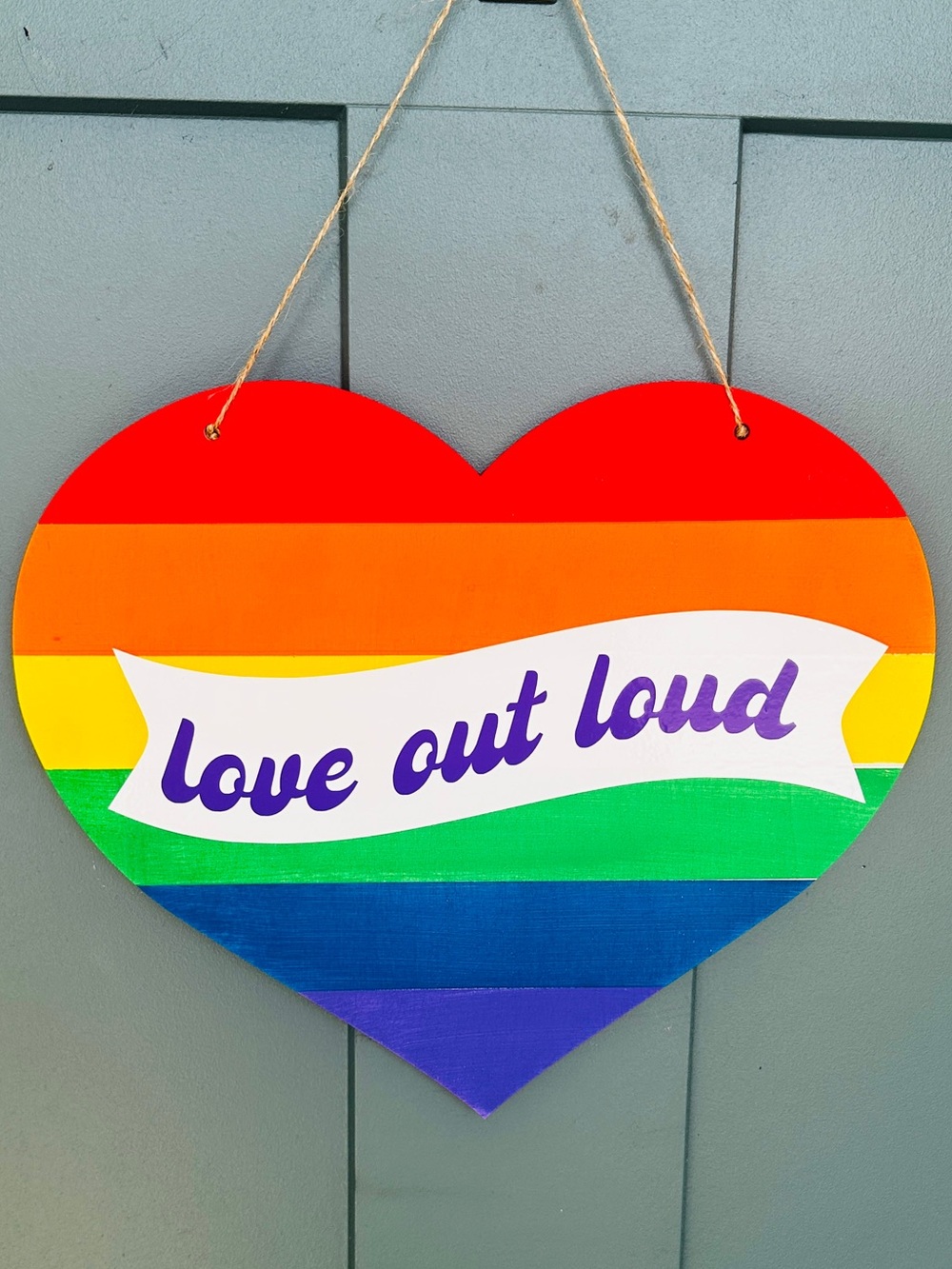 🌈 Handmade Rainbow Heart Door Hanger - Love Out Loud Pride Sign 🌈